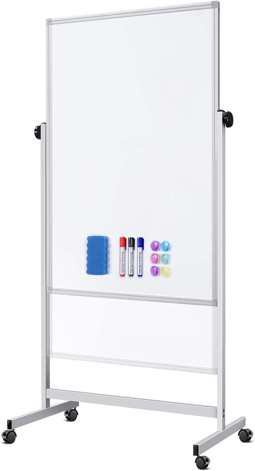 Mobile Whiteboard 32x48 Inches Height Adjustable - Double-Sided Magnetic Dry Erase Board with Stand & Wheels, Portable Rolling Whiteboard for Office Home Classroom