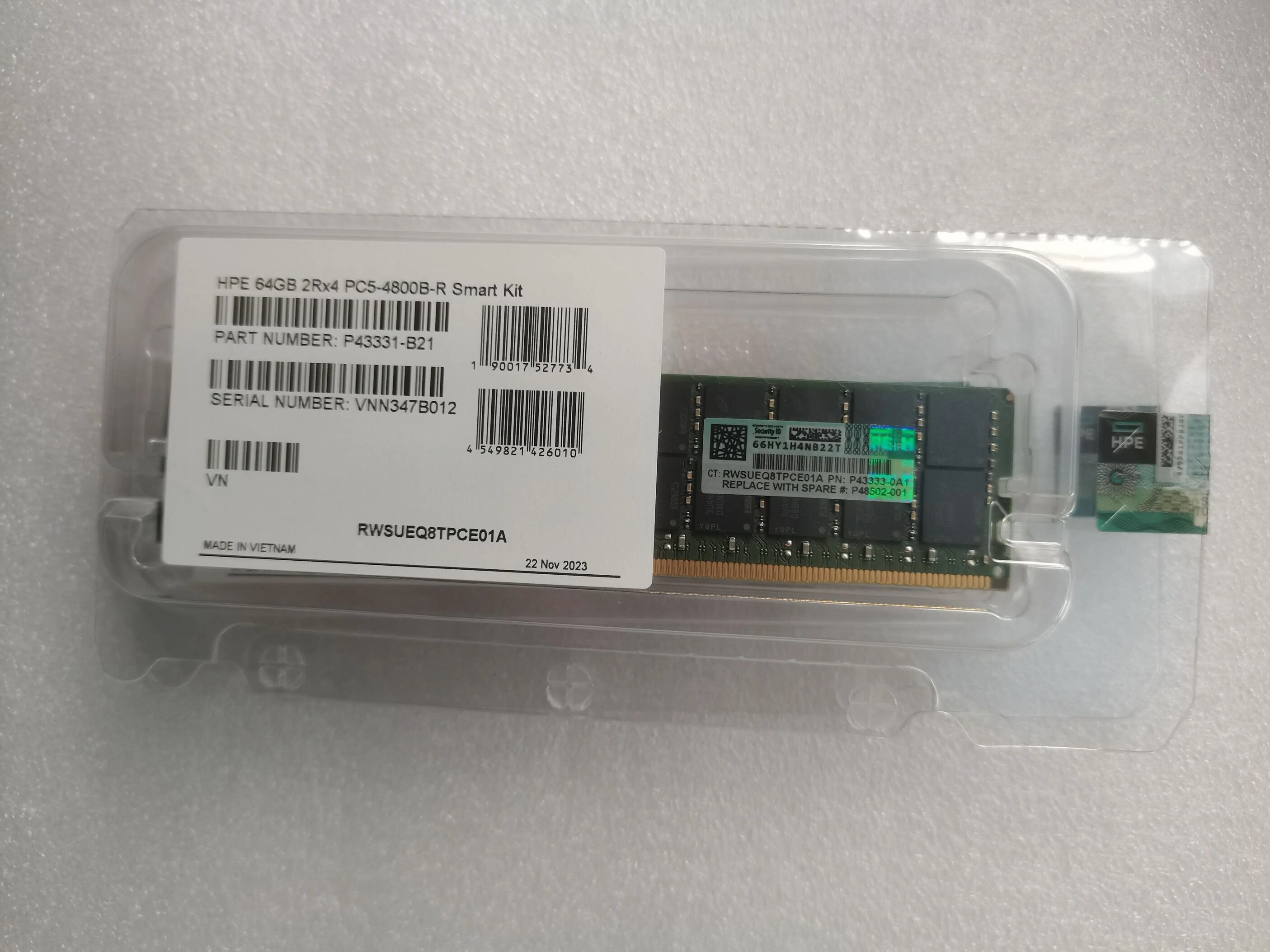 HPE 64GB (1x64GB) Dual Rank x4 DDR5-4800 CAS-40-39-39 EC8 Membuat Pendaftaran Kit Ingatan Cerdik