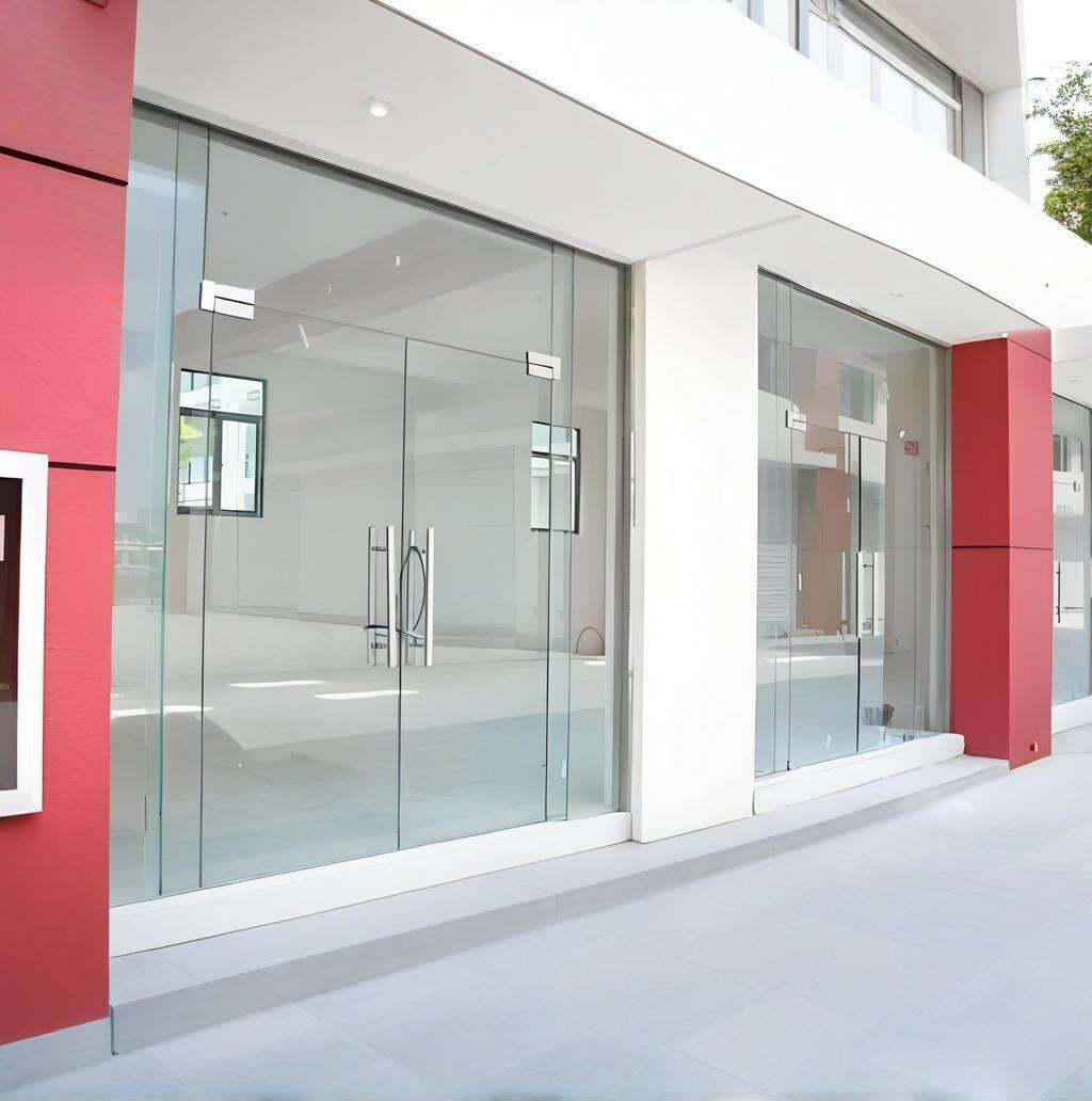 Puerta corredera de vidrio templado sin marco OUTUS – 12 mm para tiendas y oficinas, certificación CE