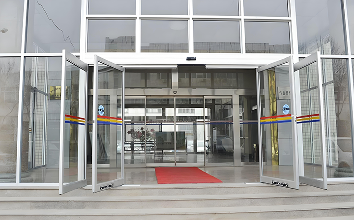 Emergency escape door at shopping mall entrance