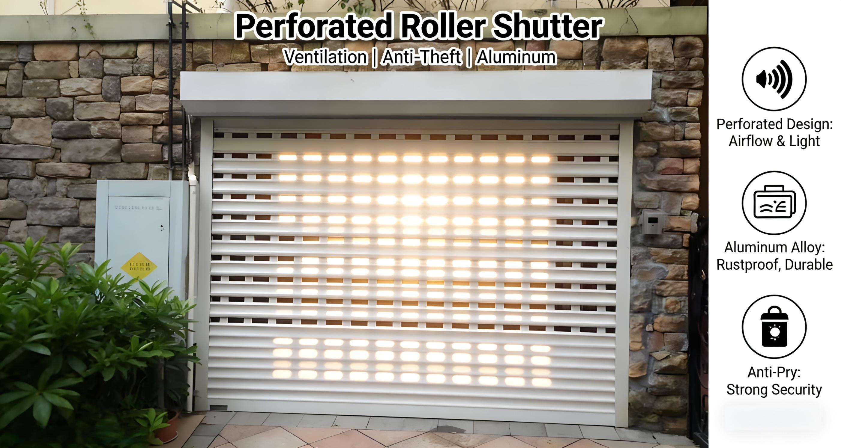 Custom Perforated Roller Shutter Lifting Show - Sandblasted Silver, Multi-Scene Adaptable