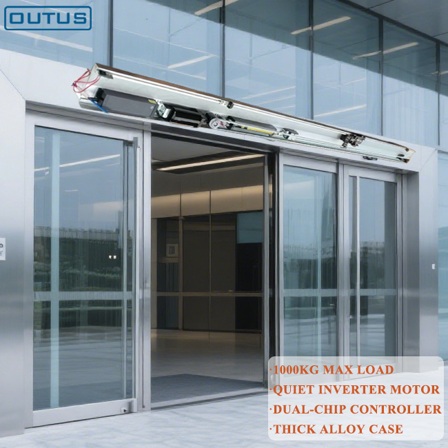 Outus Sistema de Puerta Corrediza Automática Comercial Inteligente APP 500KG para Puerta de Vidrio Sin Marco