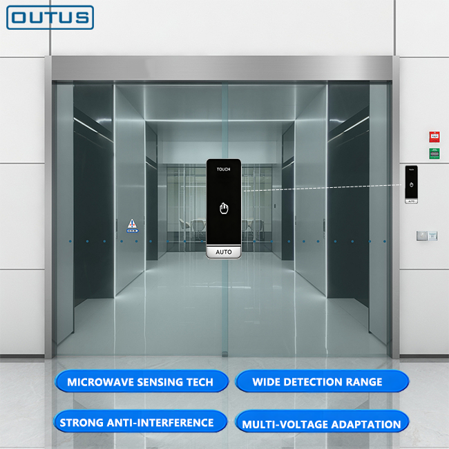Interruptor táctil inalámbrico Outus, diseño moderno para aplicación en puerta automática de hogar inteligente