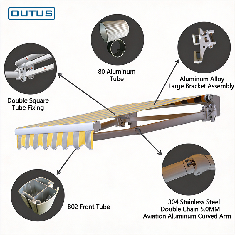 Heavy-Duty B02 Awning: 5.0MM Aviation Aluminum Crank Arm & 350KG Load Capacity