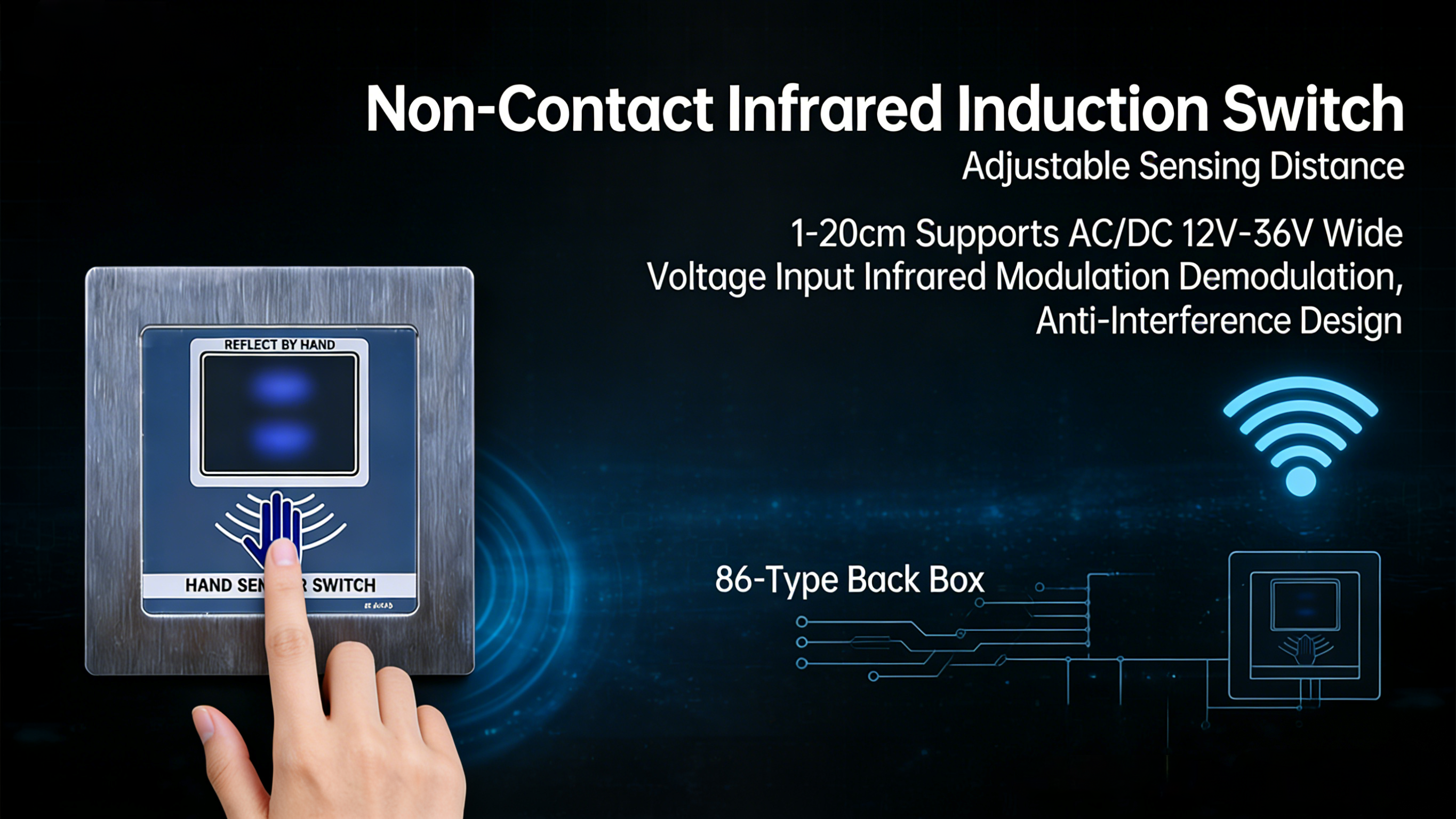 Interruptor sensor táctil infrarrojo para manos, para puertas automáticas | Demostración completa de la apariencia exterior y de la estructura interna