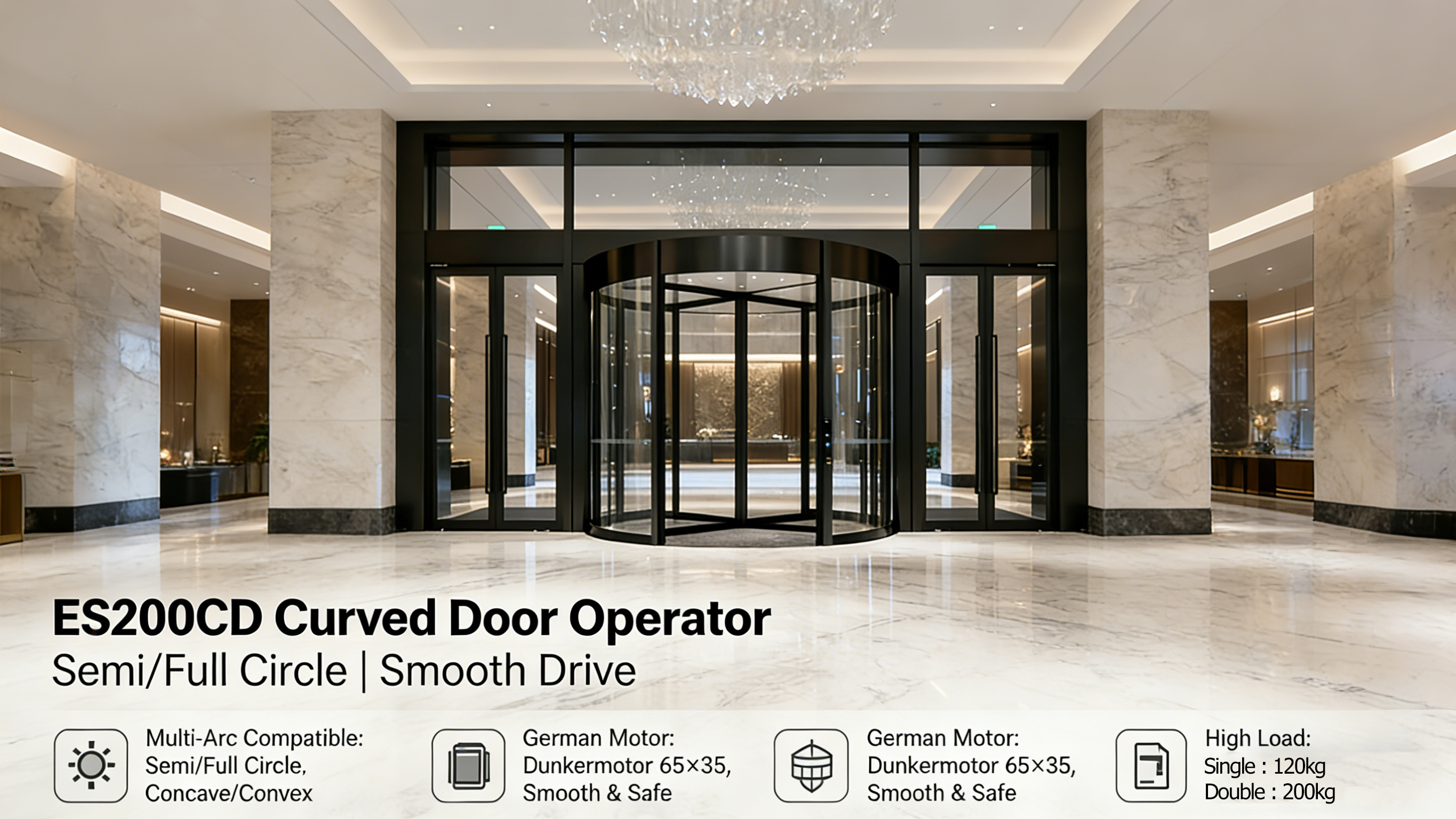 Demostración del operador de puerta curva personalizado: conducción estable y proceso suave de apertura/cierre completo