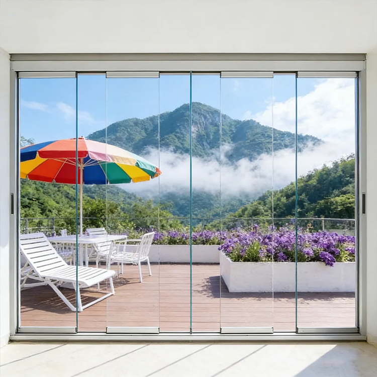 Puerta plegable de cristal sin marco - Panorámica transparente para balcón y sala de estar
