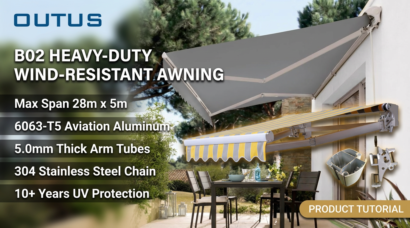 Premium B02 Awning: Imported Recasens/swela Fabric Opens Elegantly for Commercial Venues