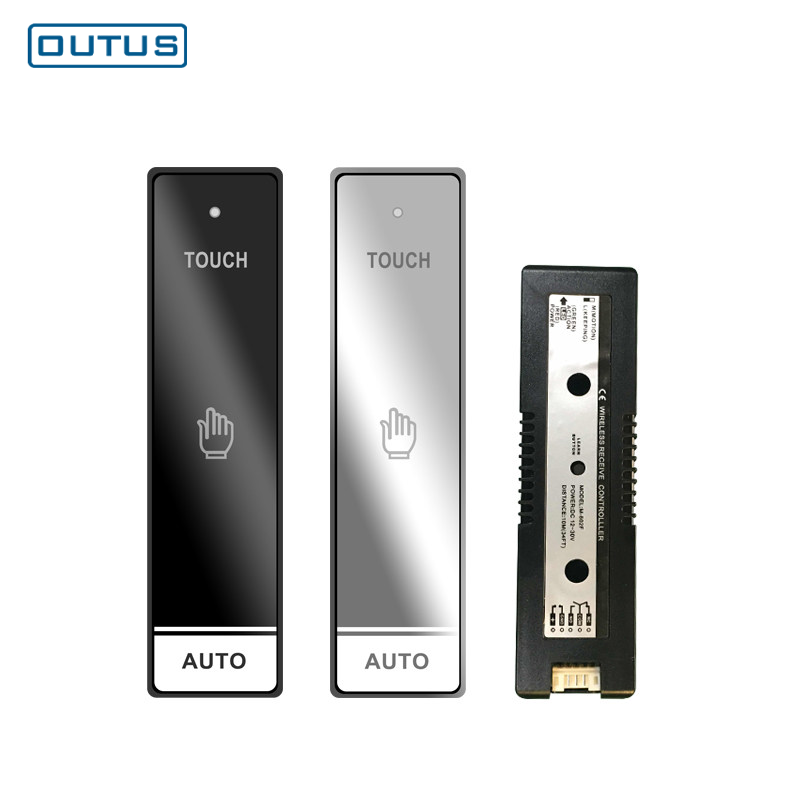 مفتاح لاسلكي لتشغيل الأبواب المنزلقة، يعمل عند جهد ١٢ فولت، لمفاتيح الأبواب الآلية الذكية في المنازل الذكية، بتصميم عصري أنيق بلون أسود لامع، مناسب للفنادق