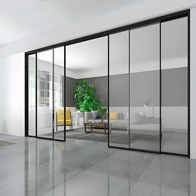 Puerta corredera manual de doble hoja: operación suave y sincronizada, puerta corredera segura sin necesidad de energía