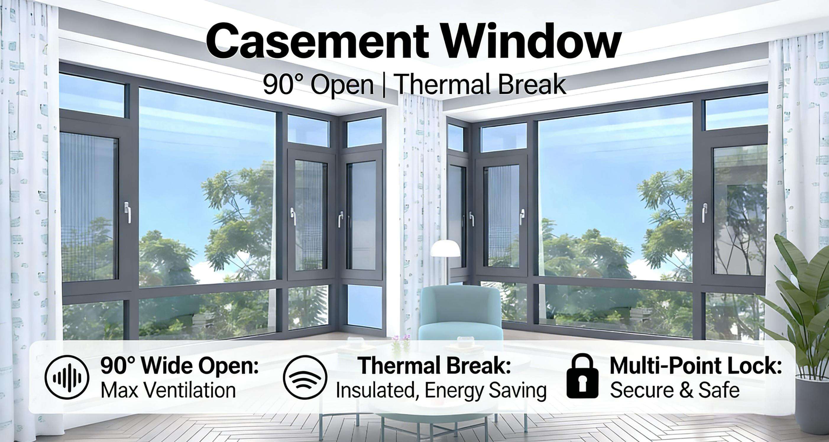 Aluminum Casement Window Manual Opening Demo - 90° Wide Angle, Smooth Ventilation!