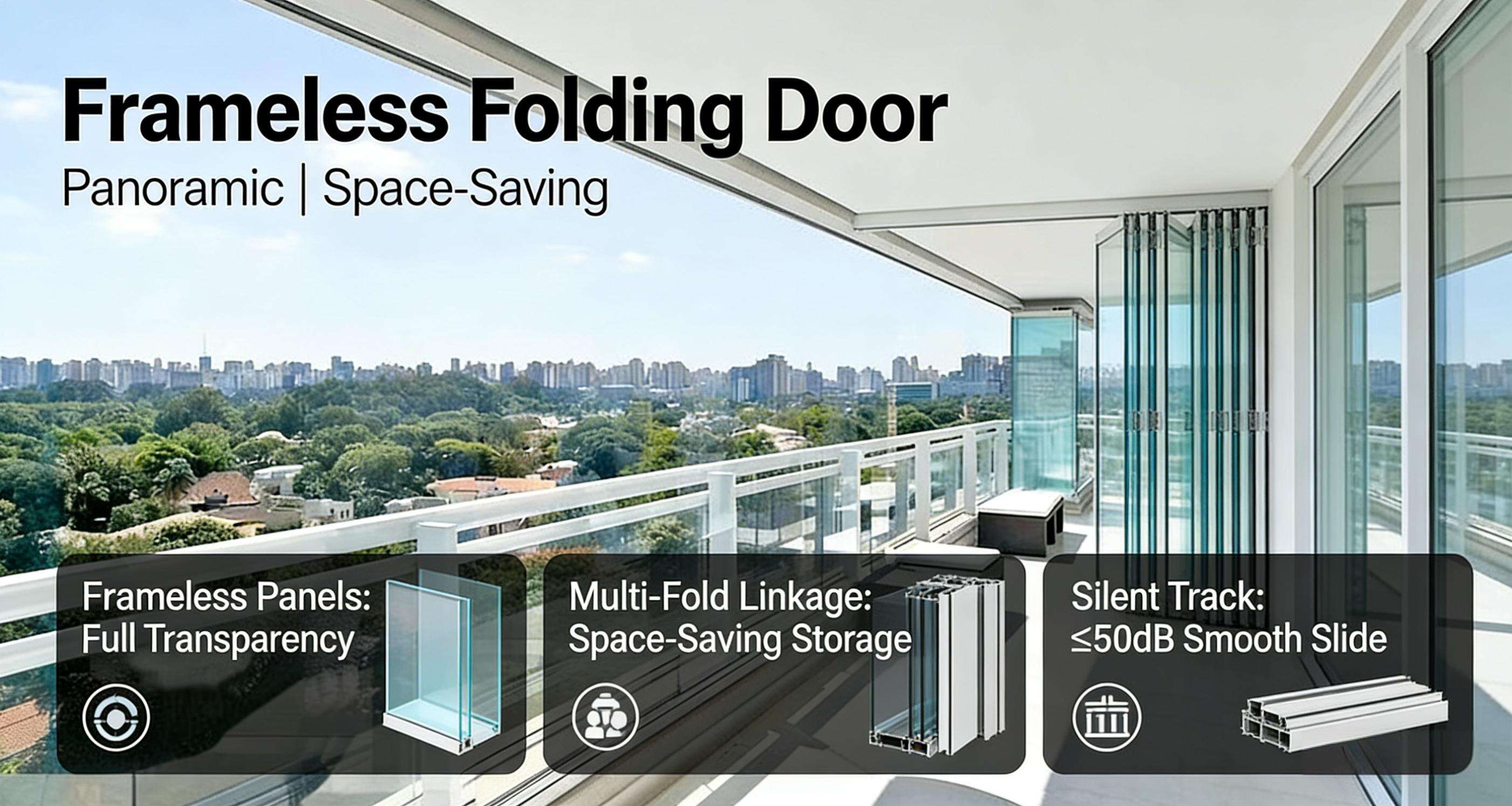 Frameless Glass Folding Door Real Shot - Panoramic Transparent, Smooth Fold & Space-Saving!