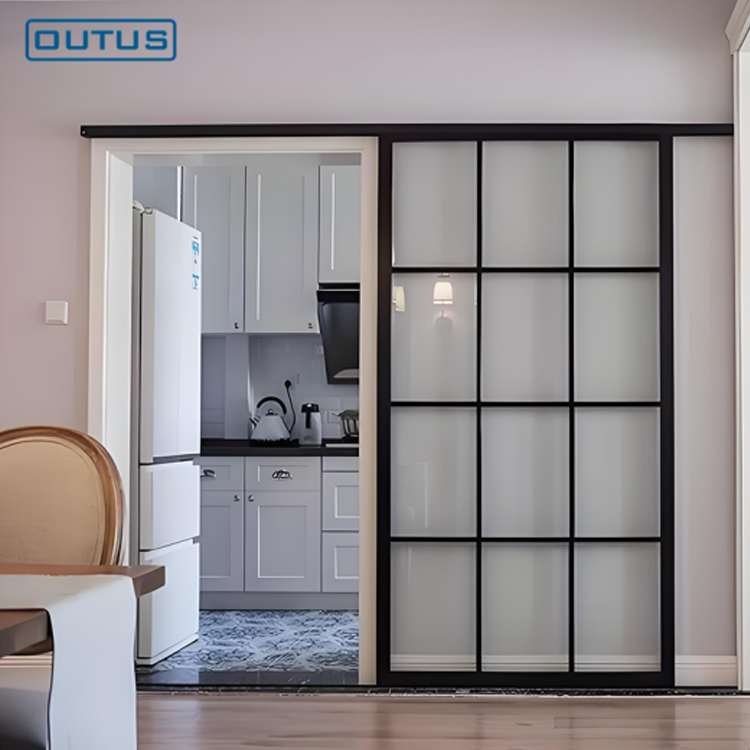 Puerta semiautomática: apertura manual y cierre automático con amortiguador hidráulico, puerta corredera para pasajes comerciales