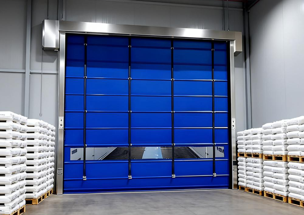 Strap stacking industrial fast door