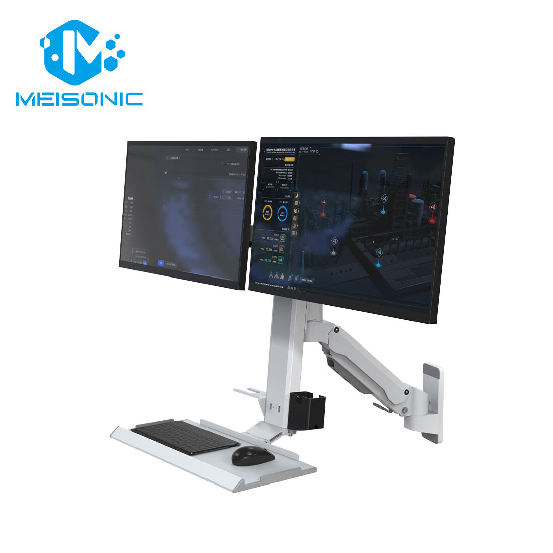 T9-GA01KB-HSP Industrial Wall Mounted Monitor Bracket Folding Keyboard Tray Dual Monitor Mount White Color OEM Design