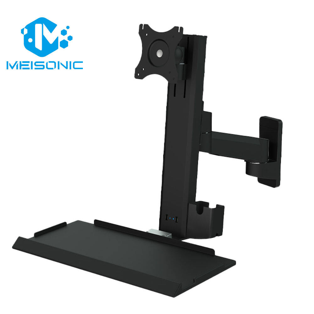 T8-MA01KB Black Industrial Workstation Mechanical Monitor Arm Wall Mounted with Keyboard Size 600 mm Screen Rotation 360°