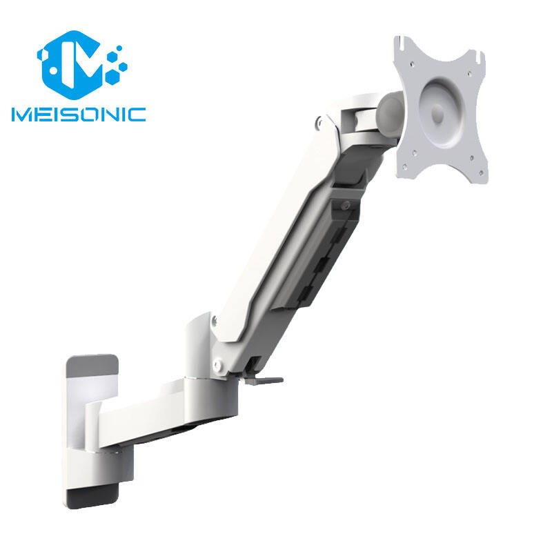 Bras de moniteur T8-GA02-W, comparaison entre bras de moniteur à ressort à gaz et mécanique, support de bras de moniteur sans espace, support de clavier sans espace