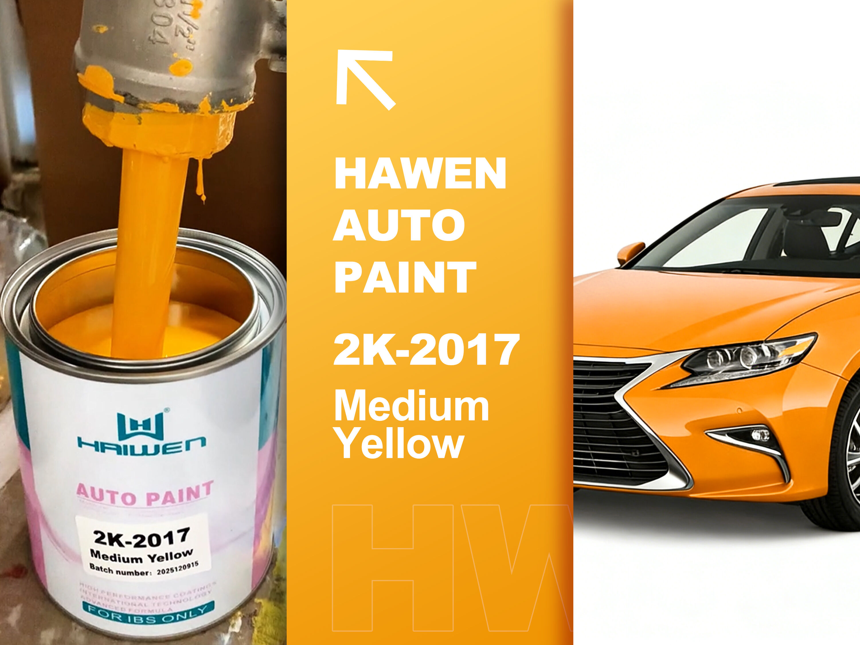 sơn hoàn thiện ô tô màu Vàng Trung bình 2K-2017, sản xuất tại nhà máy ở Trung Quốc, hàng sản xuất tại Trung Quốc #haiwencarpaint