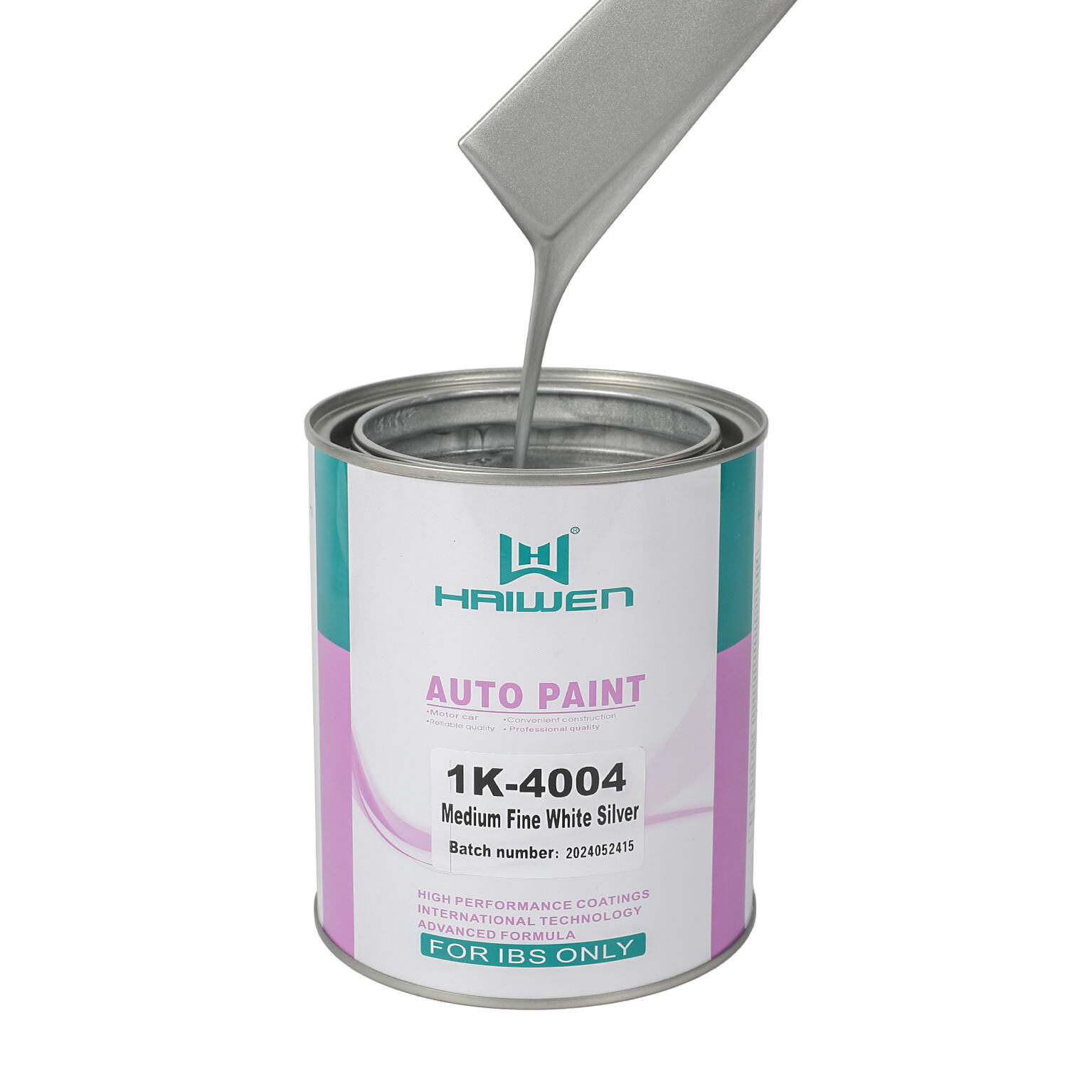HAIWEN 1K-4004 Medium Fine White Silver 1K Metallic Silver – Dimensione Media con Tonalità Grigia Frontale per Finitura Automobilistica e Miscelazione Colori