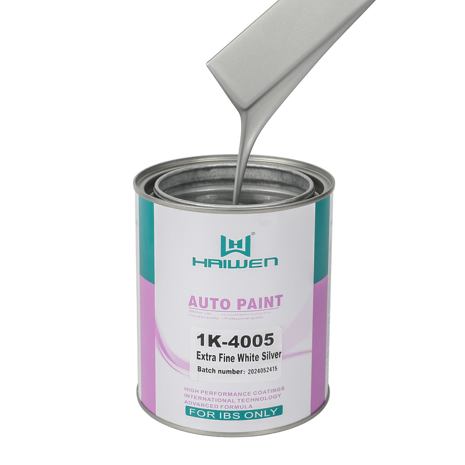 HAIWEN 1K-4005 Extra Fine White Silver 1K Metallic Silver – Dimensione Molto Sottile con Tonalità Grigia Frontale per Finitura Automobilistica e Miscelazione Colori