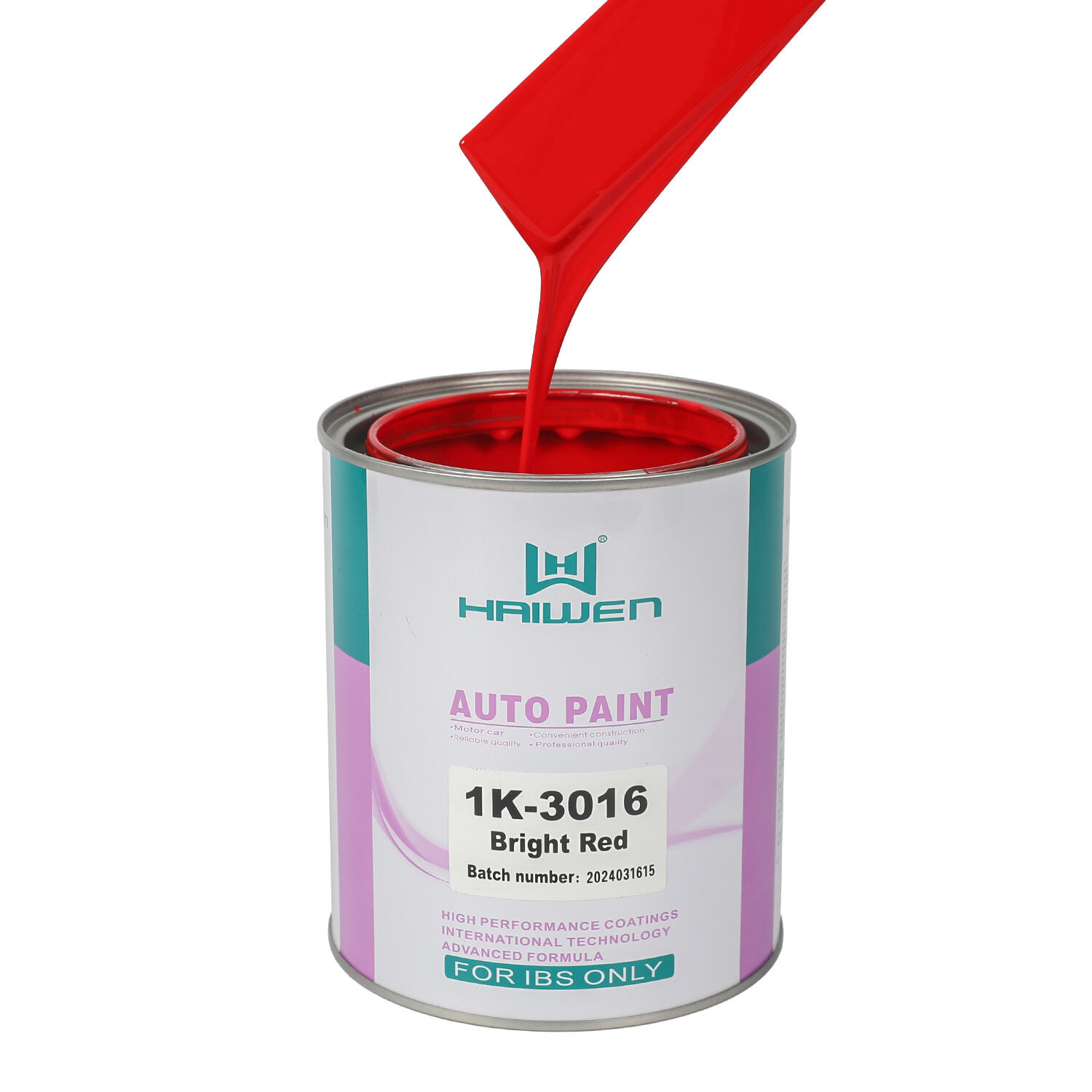 HAIWEN 1K-3016 Rosso Brillante 1K Basecoat – Bluastro Frontale con Vista Laterale Gialla per Ripristino Automobilistico e Miscelazione di Colori
