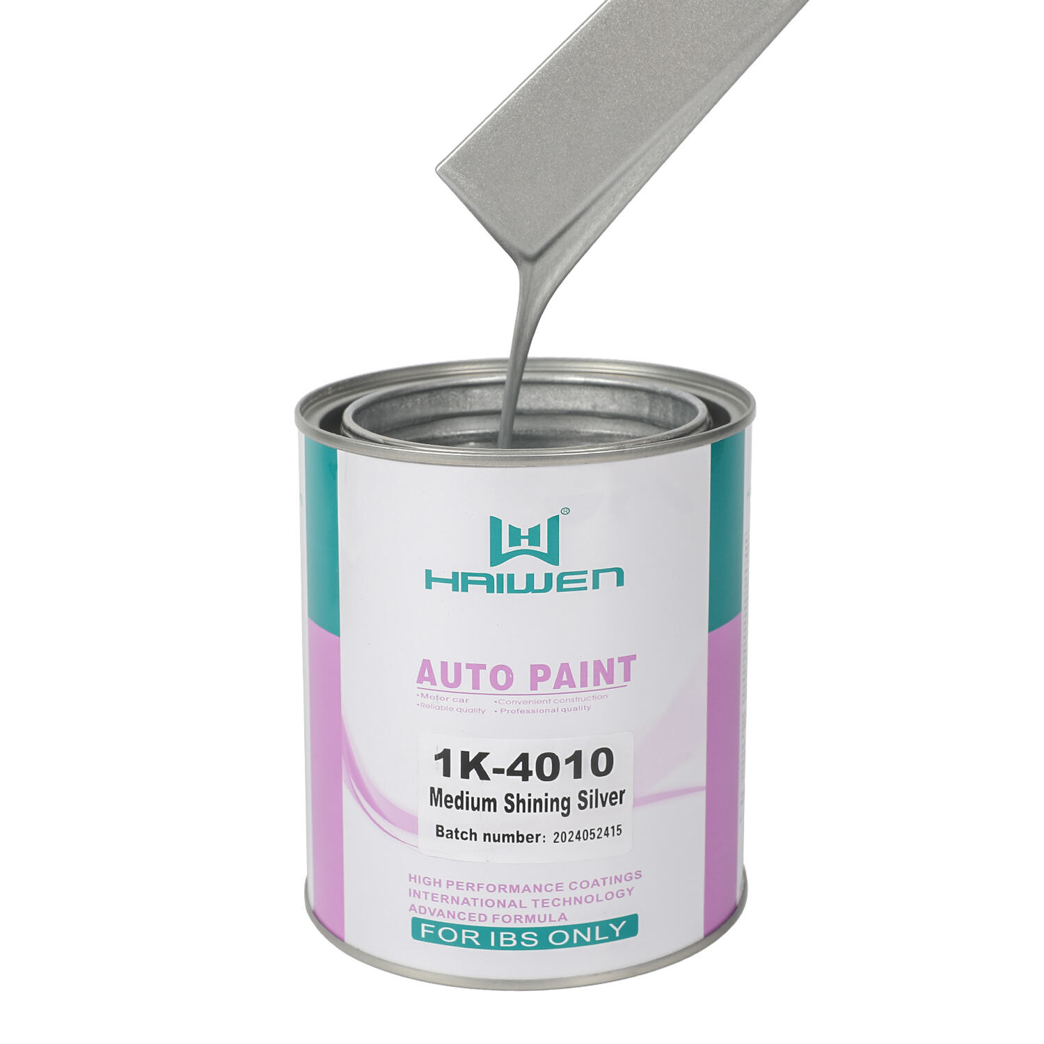 HAIWEN 1K-4010 Argento Medio Brillante 1K Metallizzato Argento – Effetto Metallico Intenso con Riflesso Bianco Frontale per Ripristino Automobilistico e Miscelazione Colori