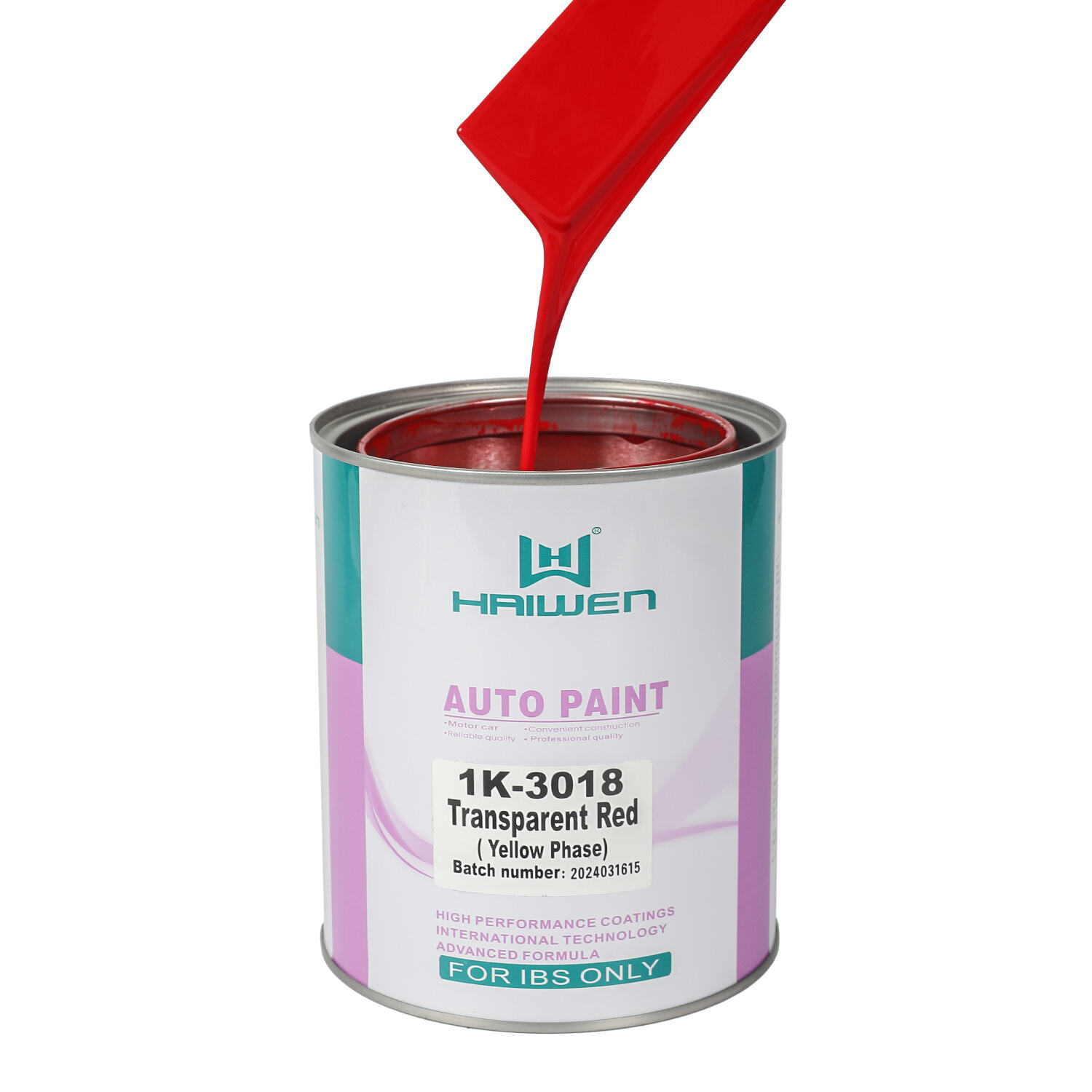 HAIWEN 1K-3018 Trans Red (Yellow Phase) 1K Basecoat – Rosso Brillante Frontale con Tonalità Gialla per la Verniciatura Auto e la Miscelazione Colori
