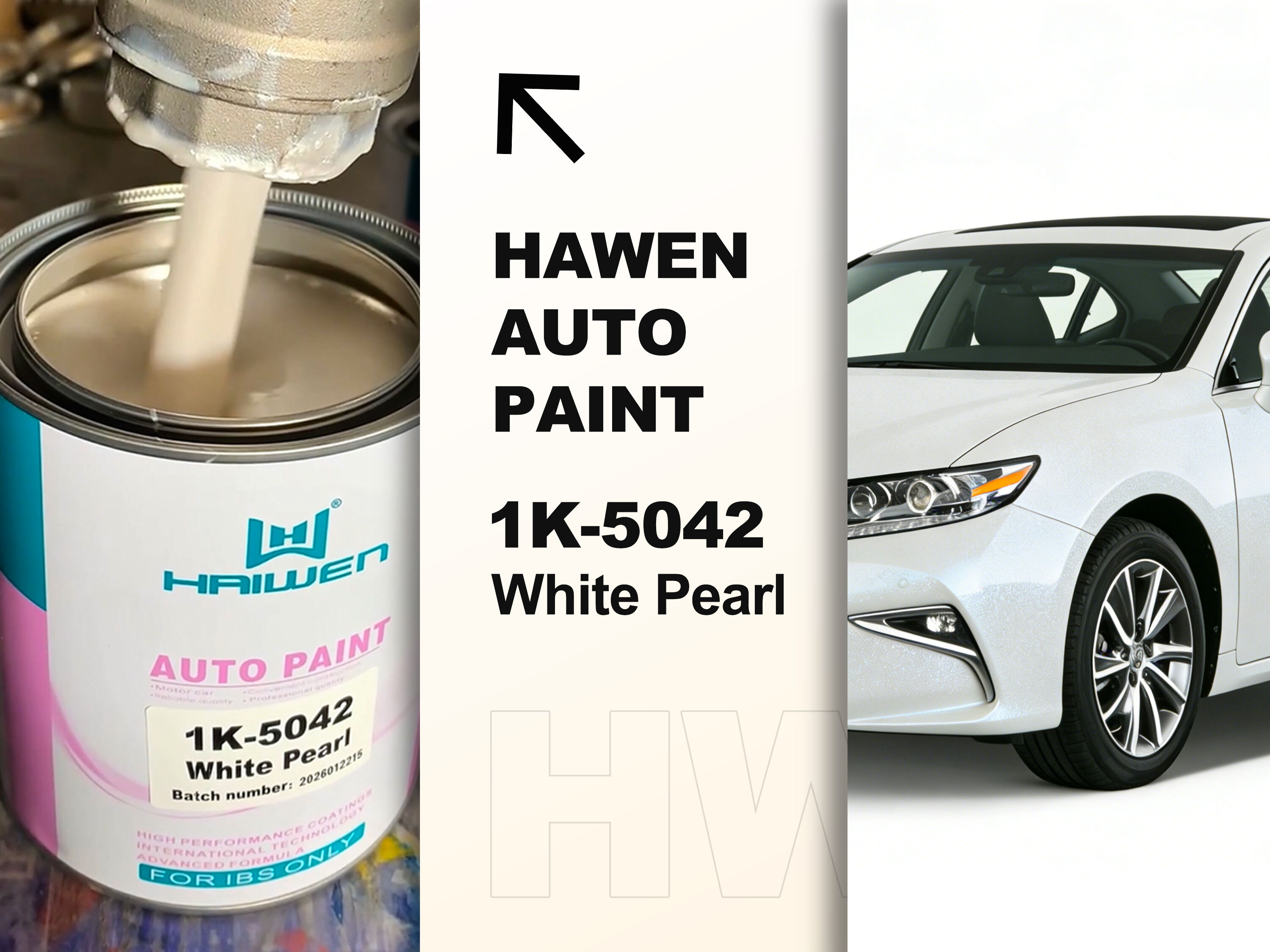 sơn ô tô màu Trắng Ngọc trai mã 1K-5042 với màu sắc rực rỡ và dễ thi công — hệ thống một thành phần mang lại màu sắc rực rỡ