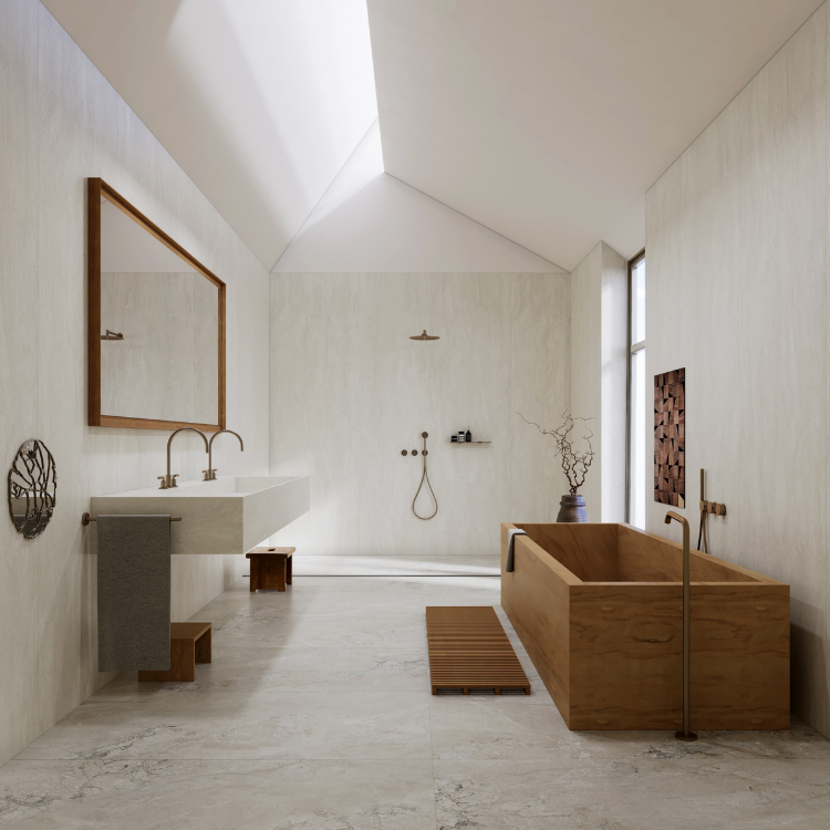 ​​Travertine Effect Warm Ivory Large Format Porcelain Panel 800x2600mm - Landscape Stone Rhythm