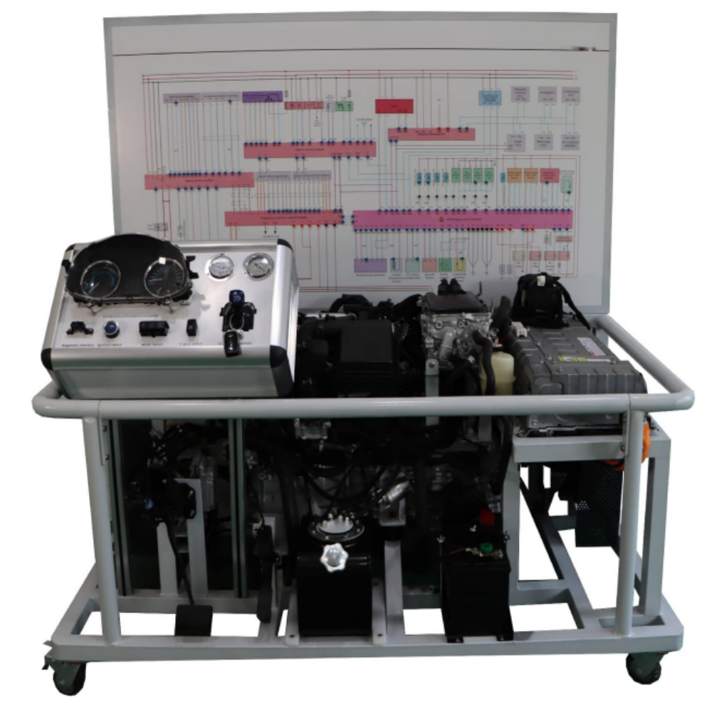 सभी आवश्यक प्रणालियों, इंजन और गियर के साथ हाइब्रिड वाहन सिमुलेटर