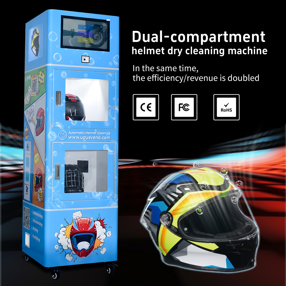 UPUS Factory Customization Commercial Two/Double Helmet Cleaning Vendo Machine Smart Automatic High-Temperature Steam Disinfect Cleaning Vending Machine for Motorcycle Bike Two Helmets Vendo Machine