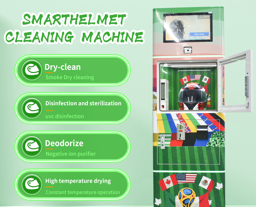 Patent Manufacturer Custom Automatic Commercial Motorcycle Bike Helmet Vendo Dry Cleaning Washing Machine with Wordcup Theme