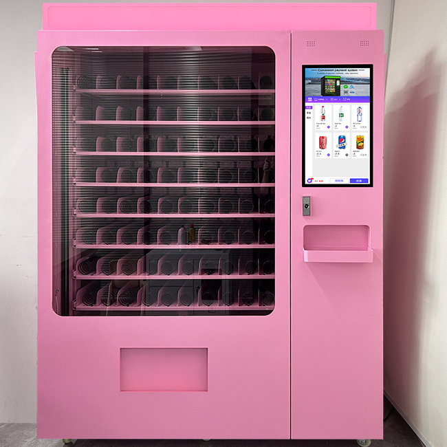 Máquina expendedora inteligente rosa eje Y UPUS - Refrigerada, antirrobo, estantes personalizables, soporte para múltiples métodos de pago, suministro directo de fábrica, mini máquina expendedora de belleza económica, máquina expendedora táctil/cosméticos/cabello/pestañas/máquina expendedora pequeña