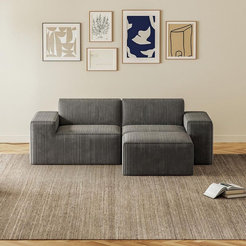Luxury 2 Seater Corduroy L Shaped Modern Sectional Sofa with Chaise