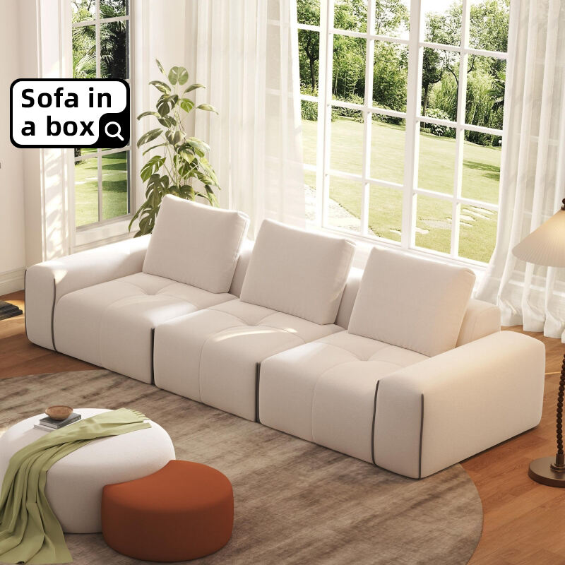 Komfortabel Vit Billig Modern 3-sitsares Soffa Minnesfoam Modulär Sofa i en Box