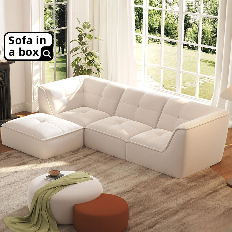 Vakuumförpackad Komprimerad Sofa Modern L-formad Modulär Avdelningssoffa i en låda