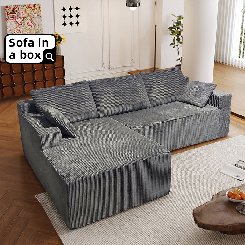 Canapé sectionnel en forme de L modulaire et personnalisé en mousse à mémoire de forme comprimée au vide avec chaise