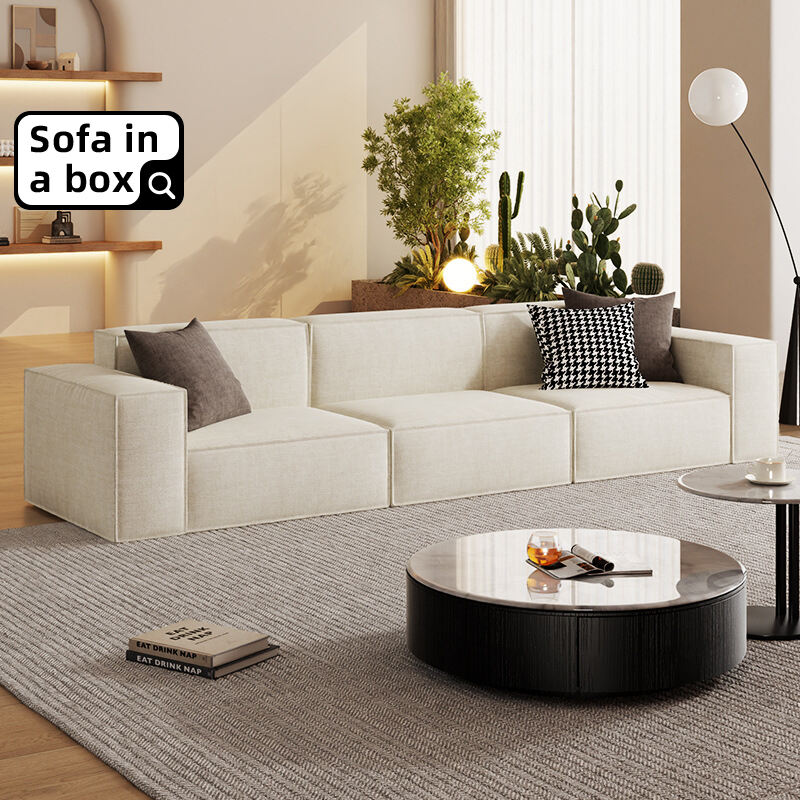 Canapé modulaire en mousse à mémoire de forme en une boîte, compressé, blanc, pas cher, moderne, 3 places