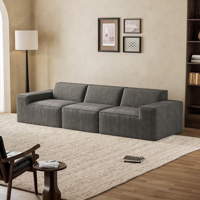 3 Seats Boneless Corduroy Modular Compressed Sectional Couch in a Box