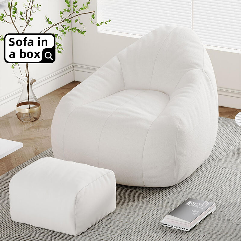 Custom White Cream Sectional Couch with Ottoman Mini Comfortable Bean Bag Sofa Chair