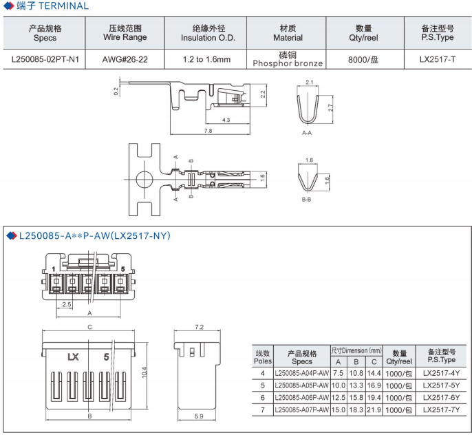 Strip Connector 2.5mm L250085 series