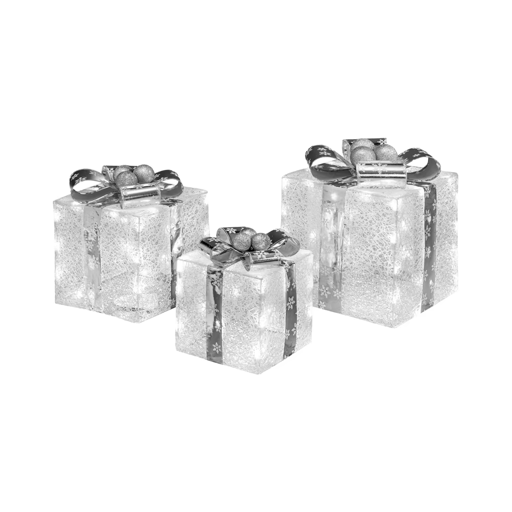 Outdoor Commercial 3D LED 3PK Motif Christmas Light Display Fabric Gift Box Pattern Lighting for Festive Season details