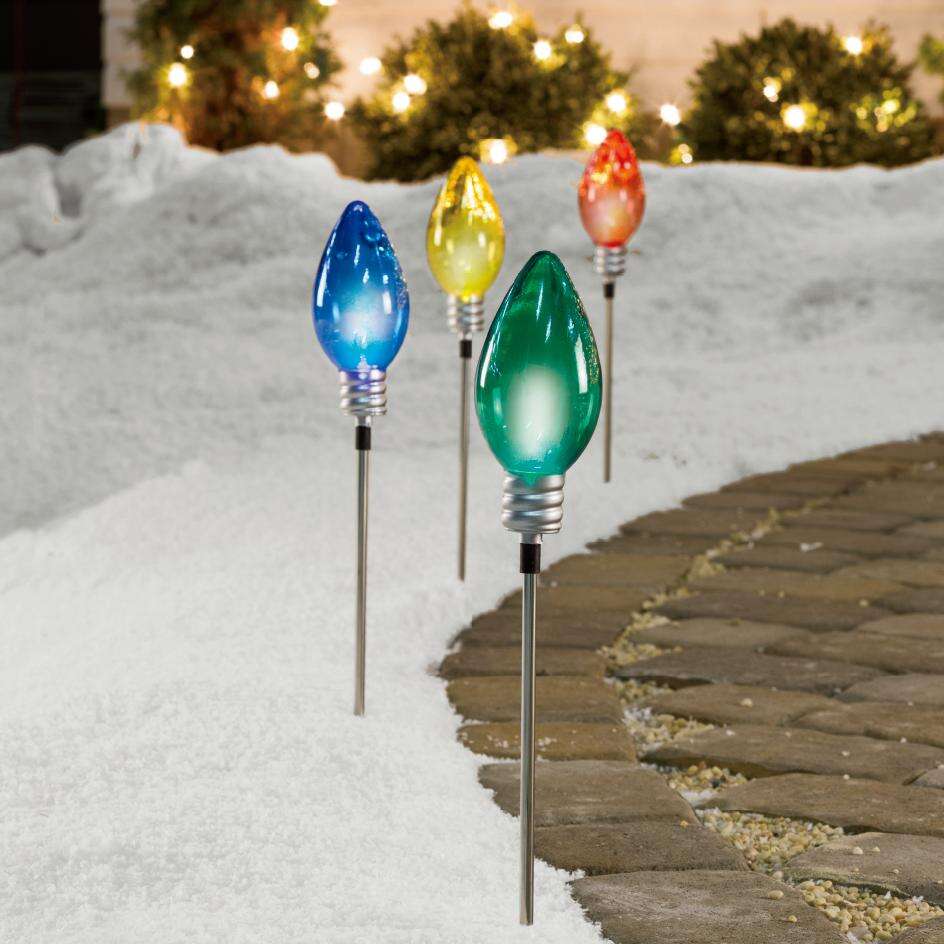 4pk 18in 4L LED Solar Decoration Light String C7 Stakes for Christmas Yard supplier