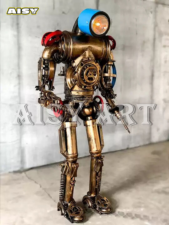 Levensgrote industriële steampunkrobotbeeldhouwwerk