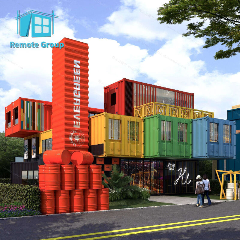 Creative container town B&B hotel Creative building block container house kitchen modern design steel structure supermarket villa