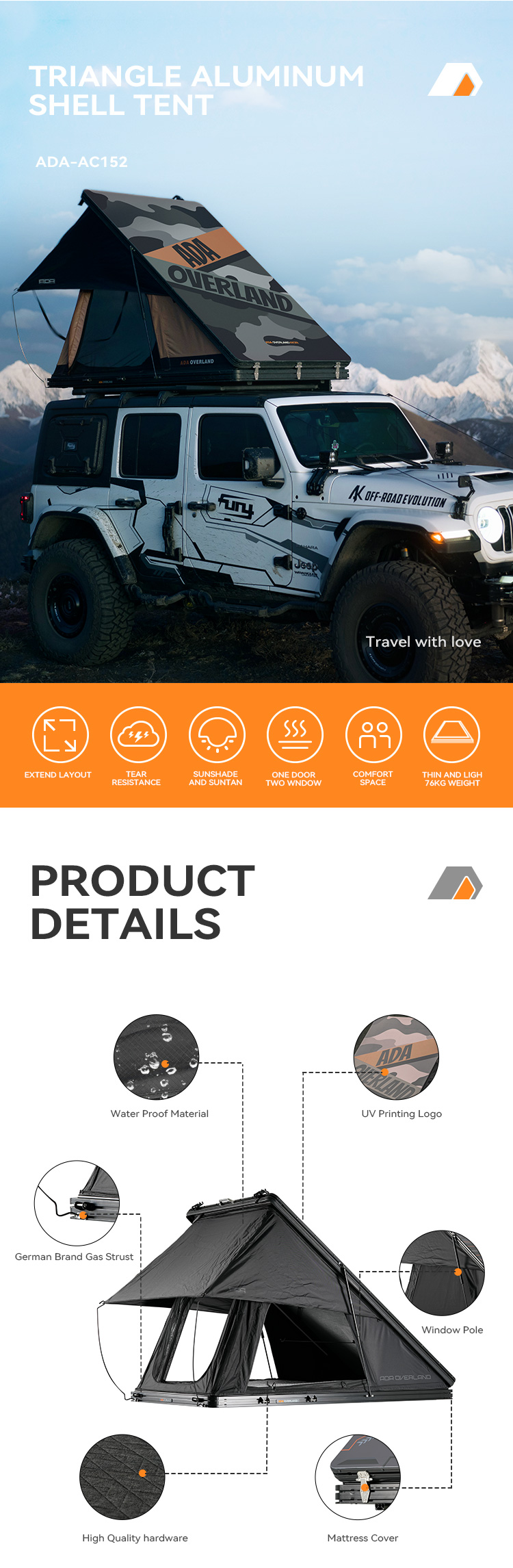AC152 Hard shell automatic quick open tent details