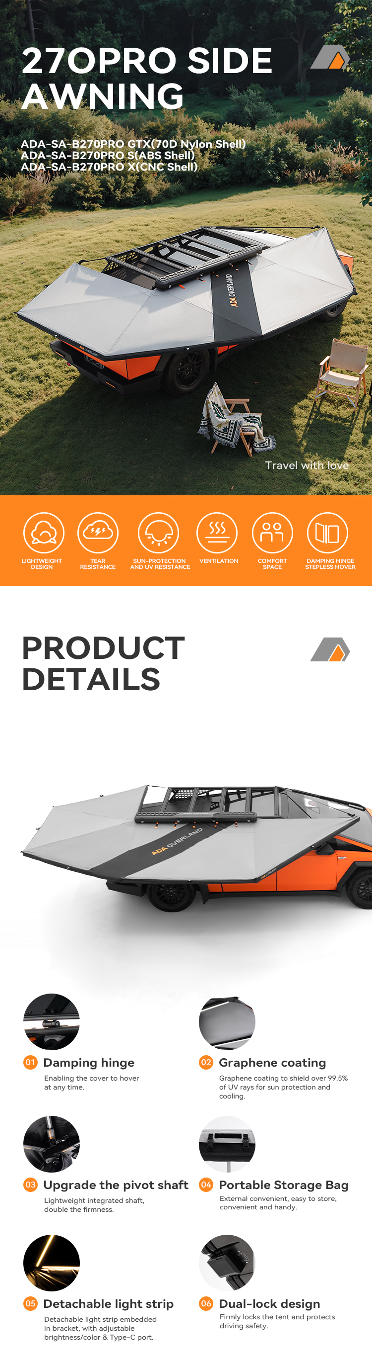 Vehicle 270 Degree Awning With Detachable Side Wall factory