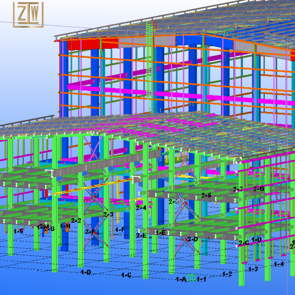 คลังสินค้าโครงสร้างเหล็กแบบ Clear Span พร้อมชั้นลอย