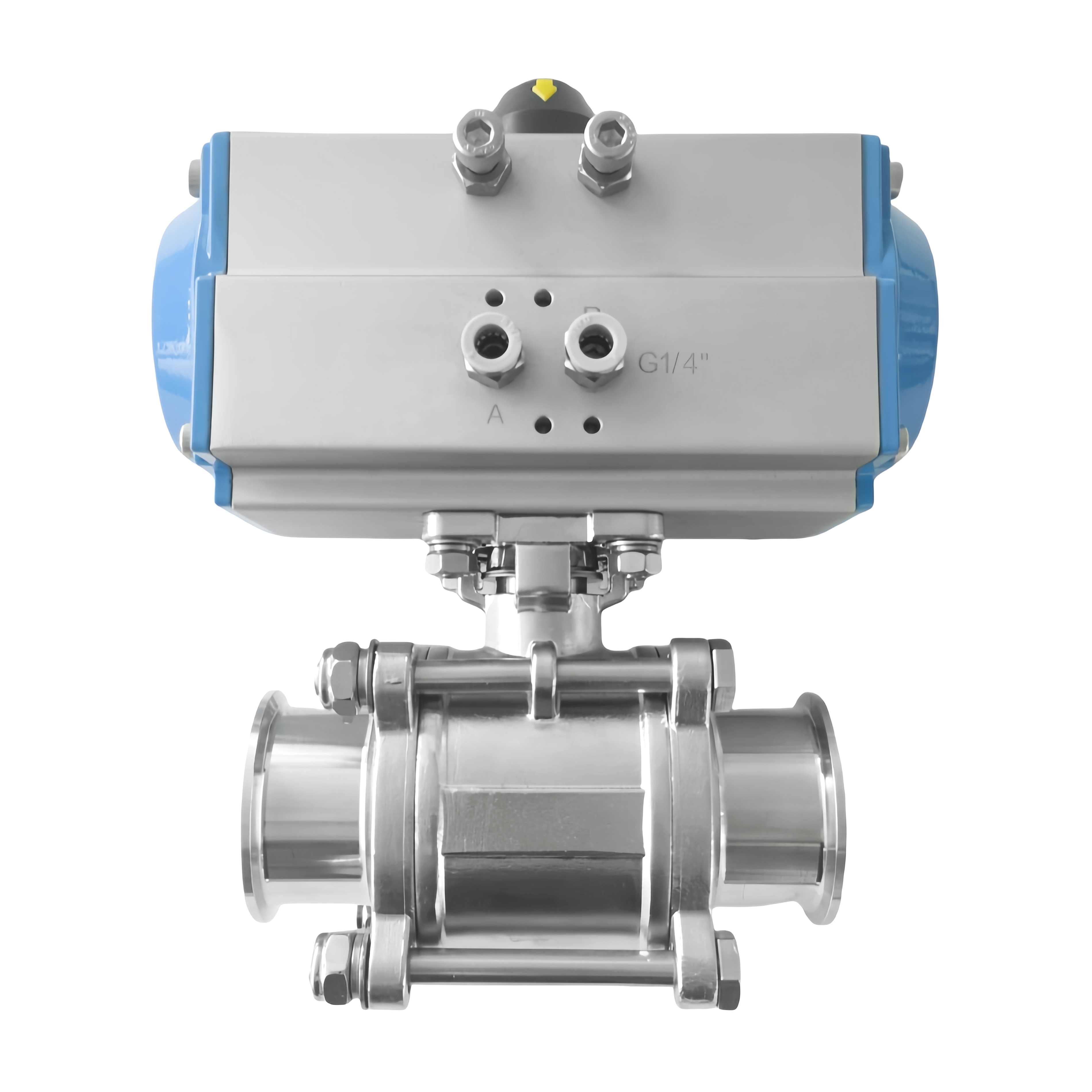 Sanitary pneumatic 3pcs full bore ball valve