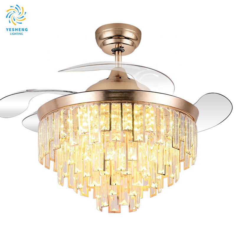 42 Pollici 3-Colore Cristallo Ventilatore da Soffitto Candelabro con Controllo Remoto 754G Ventilatore a Montaggio Diretto con Motore DC Tipo Interruttore Controllo Remoto